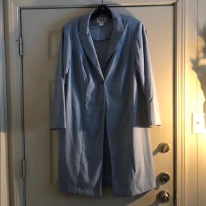 Vintage suede-feel powder blue long jacket